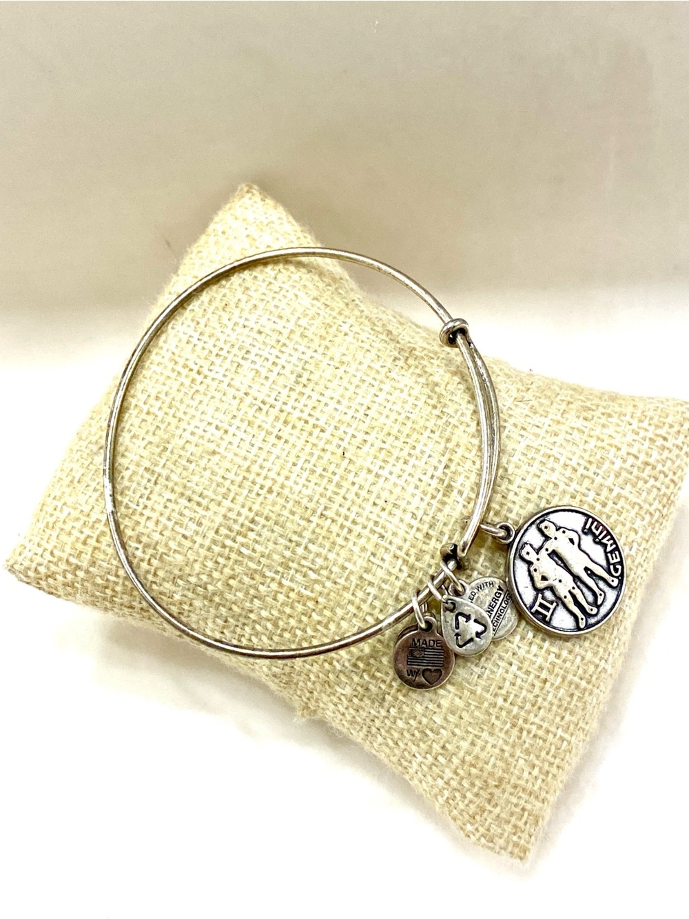 Alex and Ani Silver Gemini Zodiac Charm Bangle with Accent Charms
